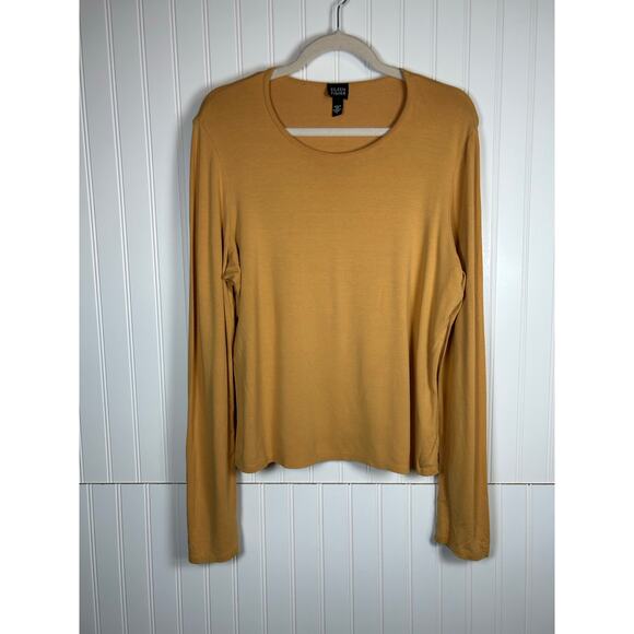 Eileen Fisher women’s mustard Jersey T Shirt Top Long Sleeves size L - Picture 8 of 8